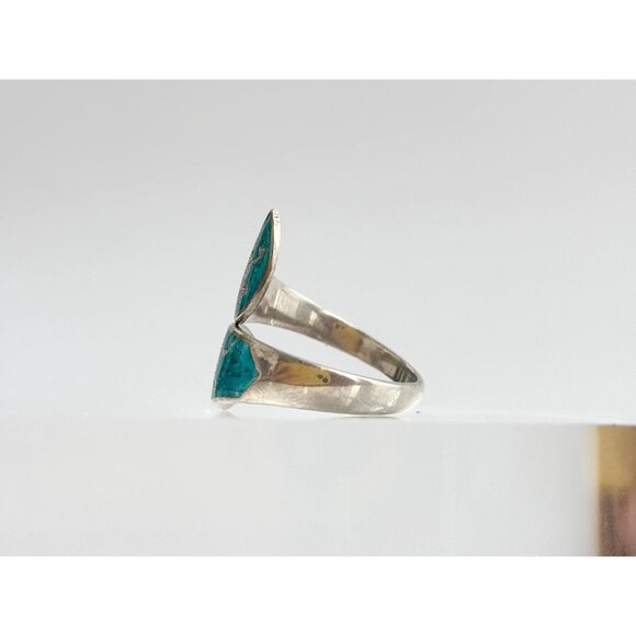 Teal Guilloche Wrap Siam Thai Nielloware 925 Sterling Silver Vintage Ring - sz 7 - Picture 5 of 15